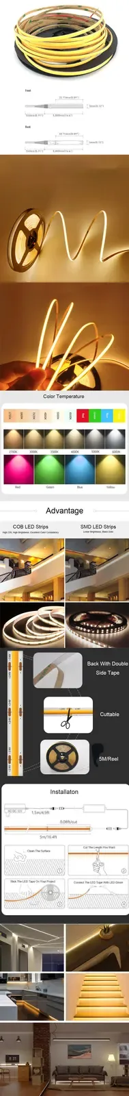 Ultra Slim 3MM 12V Strip LED COB Dot Free detail 08