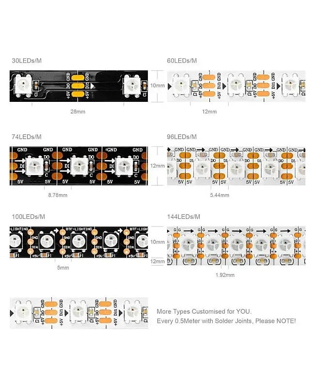 WS2812B LED Strips Individually Addressable Full Color DC5V detail 03