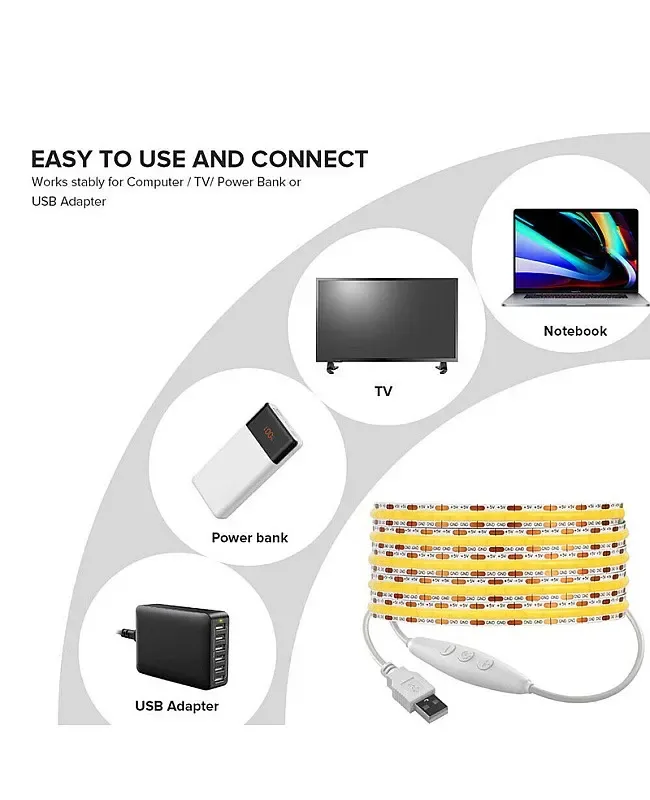 Dimmable COB LED Strip 5V With USB Controller detail 04
