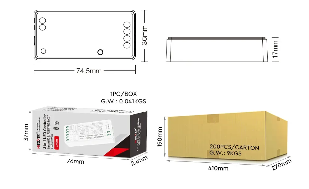 + 3 In 1 2.4G 2.4 GHz wireless controllers For RGB RGBW RGB+CCT detail 07
