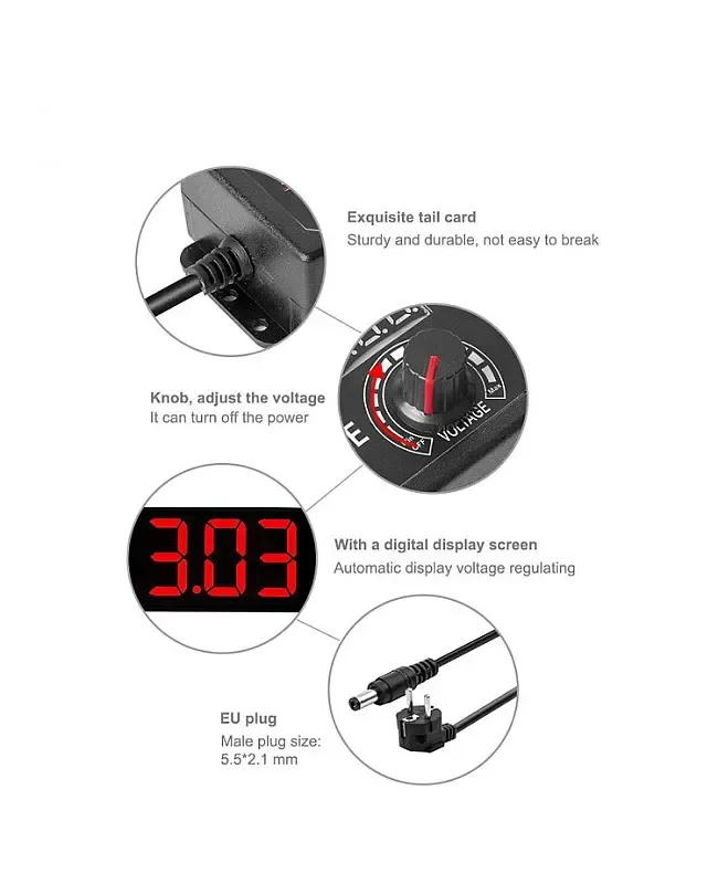 DC3V 12V 24V Variable Power Supply With Knob Switch detail 04