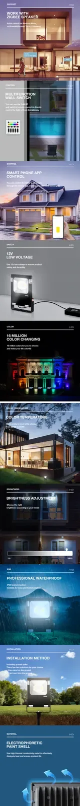 Low Voltage 12V Zigbee 3.0 RGB+CCT Garden Flood Lights detail 08