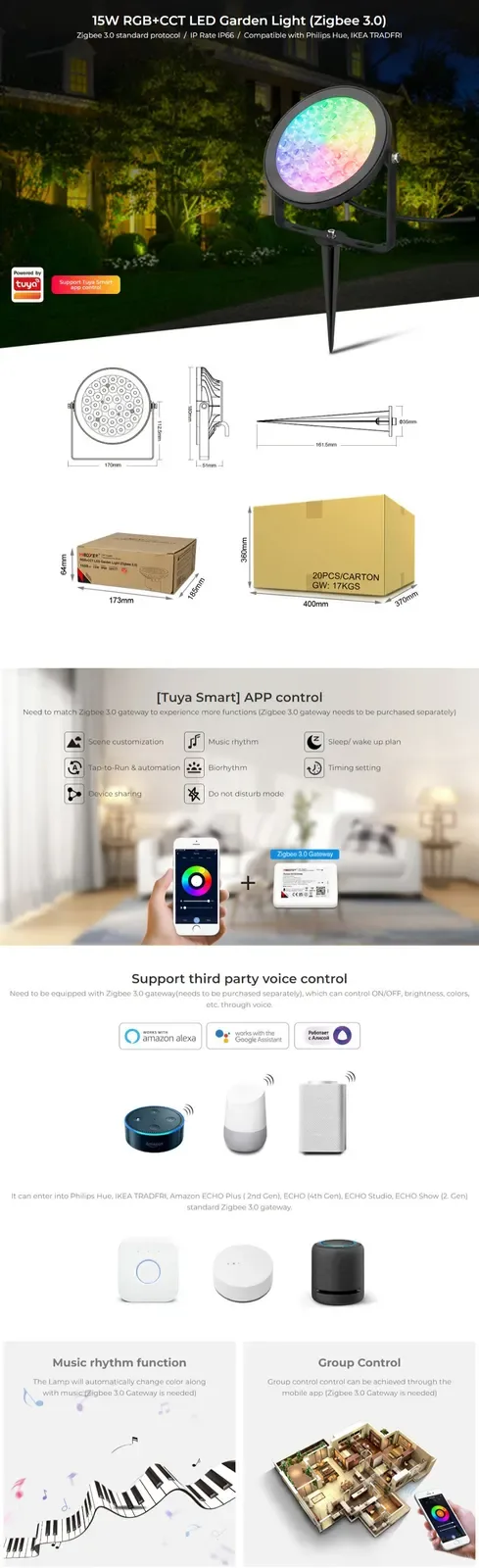 15W Zigbee 3.0 24V RGB+CCT LED Yard Lights detail 06