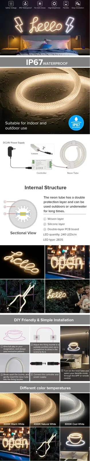 360 Degree Round Waterproof Flex Neon LED Strip Lights detail 07