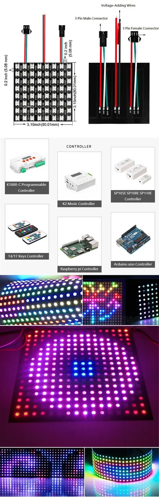 8*8/16*18/8*32 WS2812B Programmable LED Matrix Panel Screen detail 10