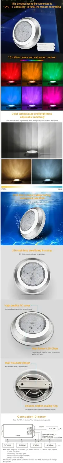 Low Voltage 24V 27W SYS RGB CCT Underwater Lights detail 08