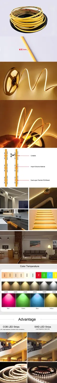 Super Slim 3mm/4.5mm COB LED Strip Lights For Bedroom Ceiling detail 07