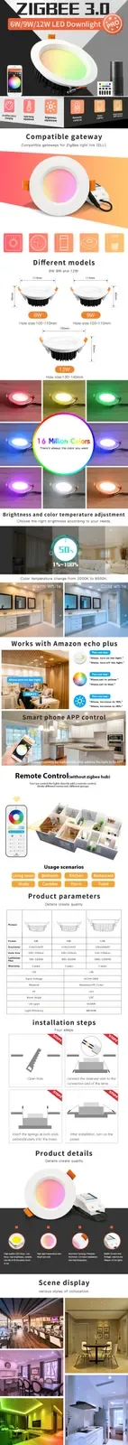 6/9/12W Zigbee Downlight Pro RGB CCT APP Voice Control detail 10