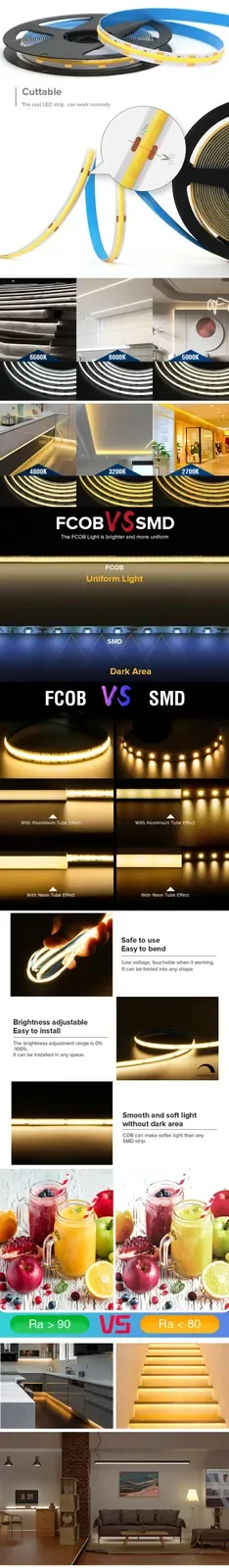 Dotless Dimmable DC12V COB LED Strip Light Flexible detail 03