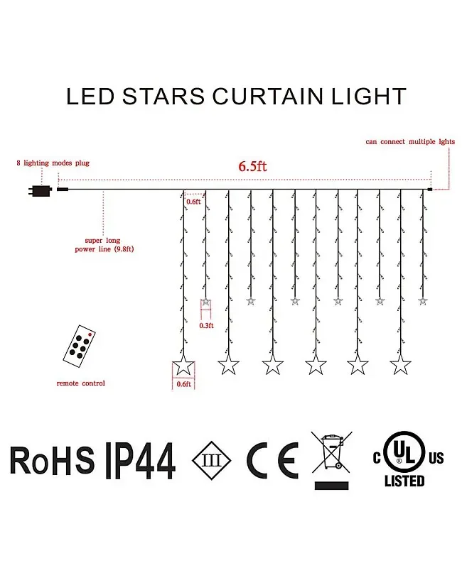 12PCS Big Star 220V LED Curtain Light detail 03