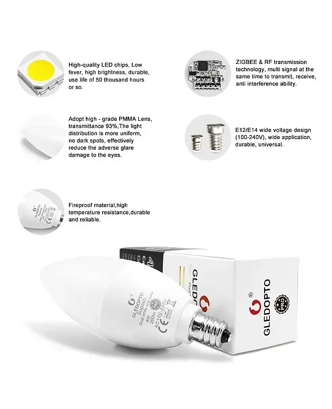4W RGB+CCT Candle Light Bulb Pro detail 08