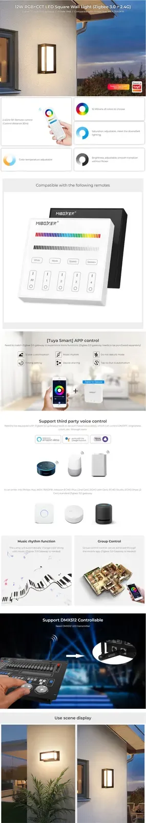 12W Outdoor Wall Lamp RGB+CCT Zigbee 3.0+2.4G Control detail 07