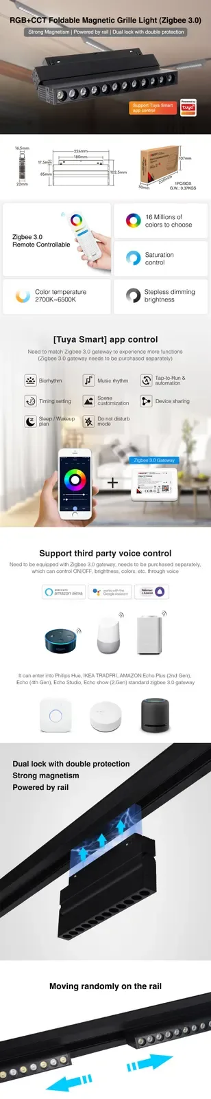 6/12W Black Foldable Zigbee 3.0 RGB+CCT Magnetic Track Light detail 07