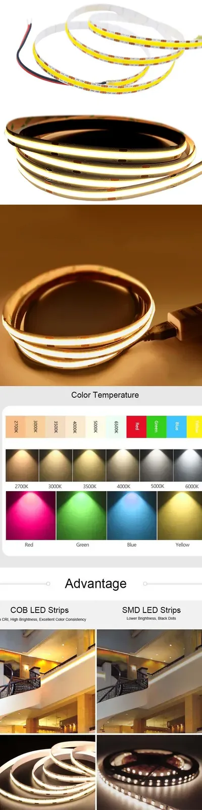 DC5V 8MM FCOB LED Light Strips For Room Battery Powered detail 08