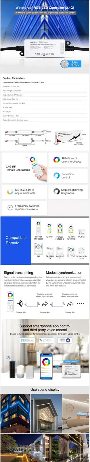 IP66 Wwatereproof RGB LED Controller Voice Control detail 07