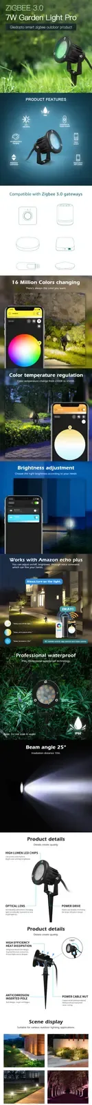 7W RGB+CCT Waterproof Zigbee 3.0 Outdoor Lights For Patio Voice Control detail 11
