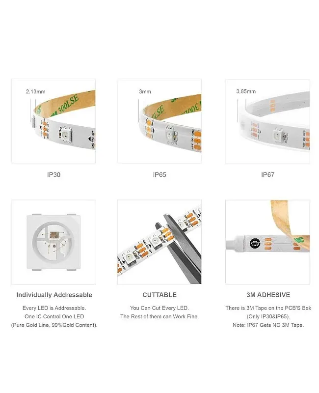 WS2812B LED Strips Individually Addressable Full Color DC5V detail 06