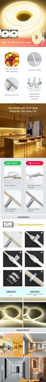AC220V High Voltage COB LED Strip Lights detail 11
