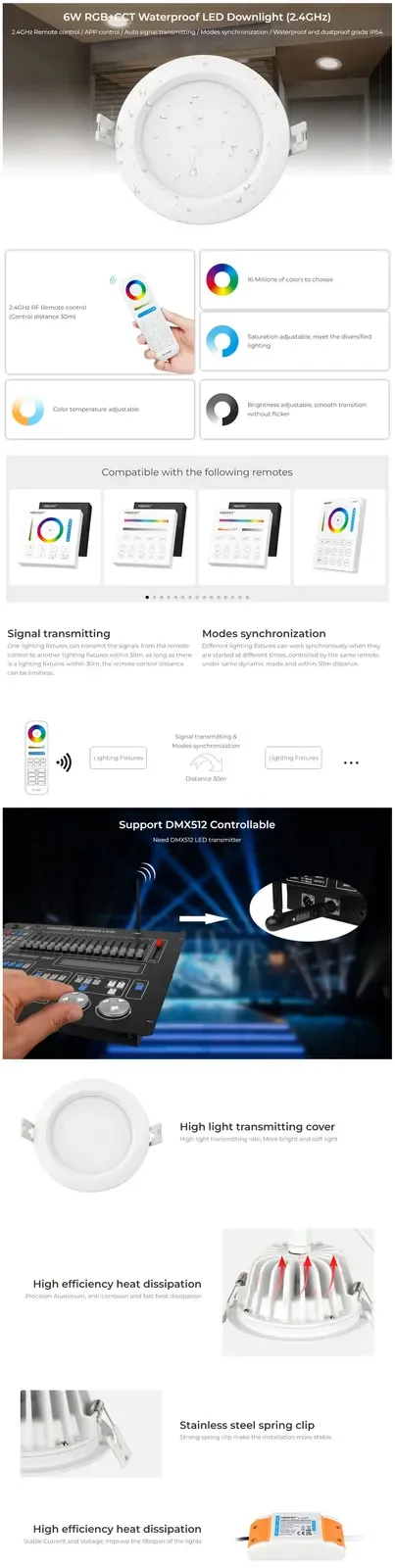 6W RGB+CCT Waterproof LED Downlight Spot detail 08
