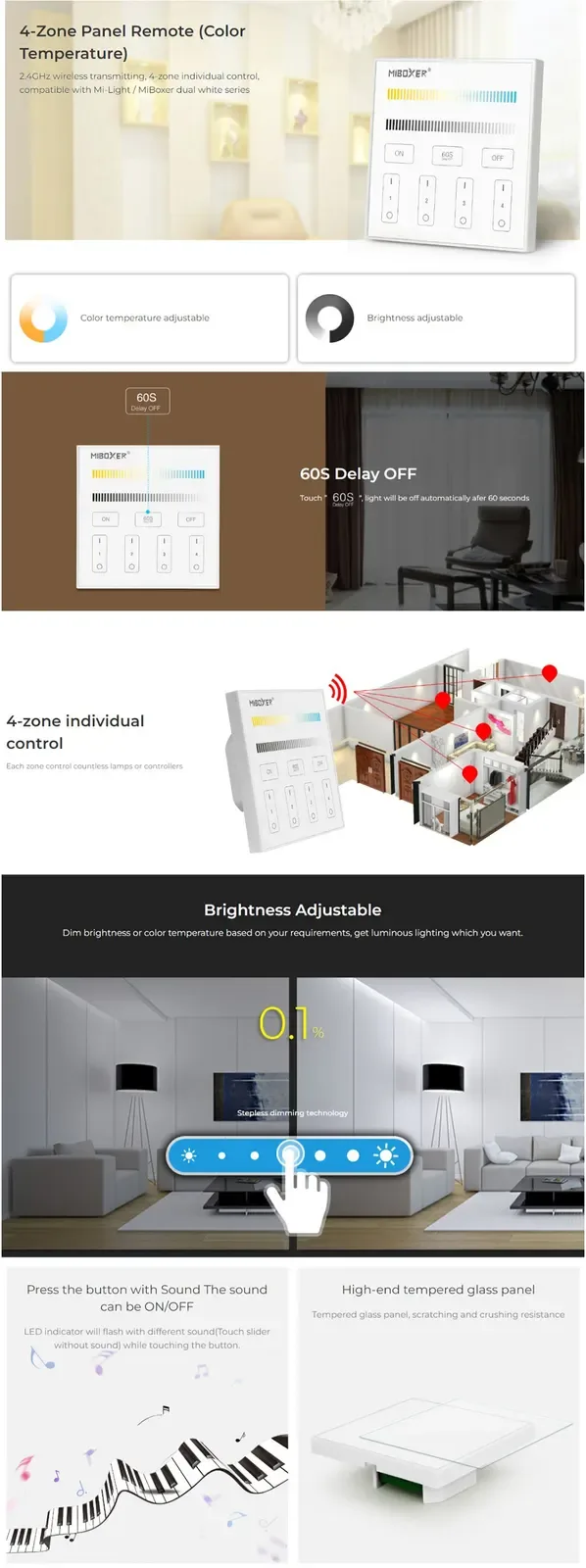 4 Zones 2.4G CCT T2 Panel Remote Control detail 07