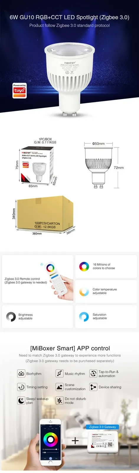 6W GU10 RGB+CCT Zigbee 3.0 Ceiling Spotlights detail 07