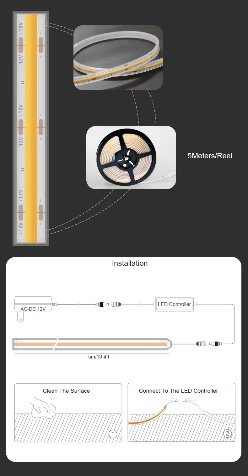 12V/24V IP67 Waterproof COB Outdoor LED Strips detail 09