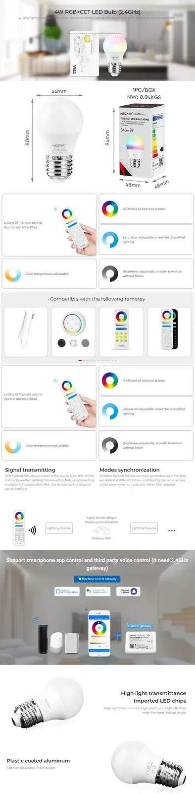 4G Controllable 4W RGB+CCT Bulbs detail 06