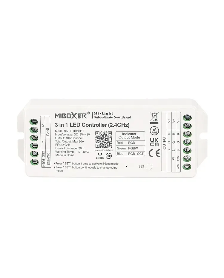 3 In 1 + LED Controller With 20A Output For RGB/RGBW/RGB+CCT / product image