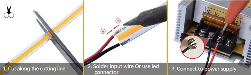 Reference soldering method for joining COB LED strip pads