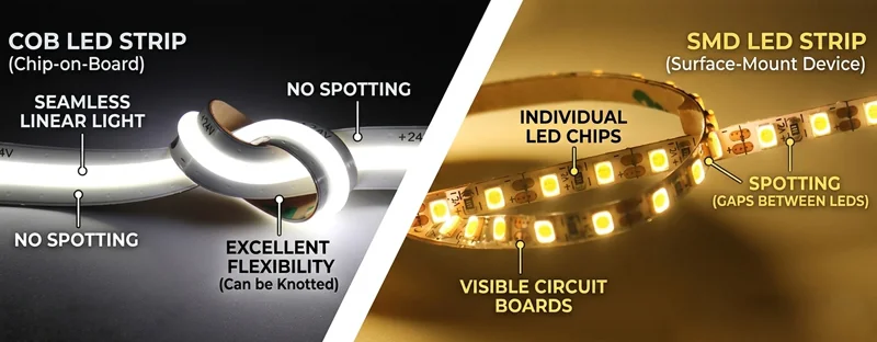 Reference comparison between COB and conventional SMD strip light sources