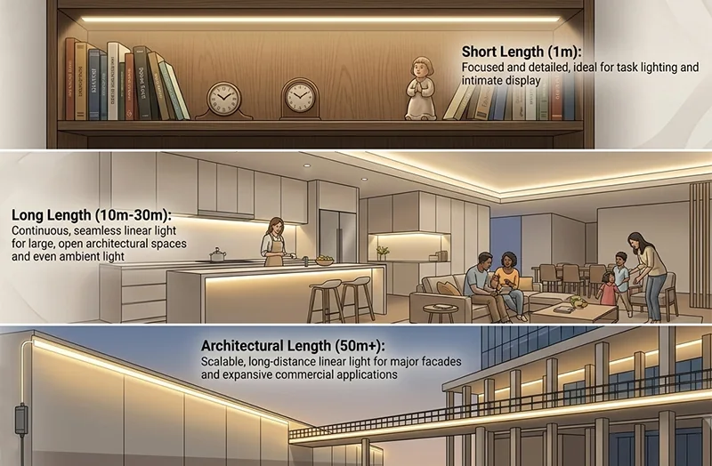 Reference illustration of COB LED strip running distance and power planning