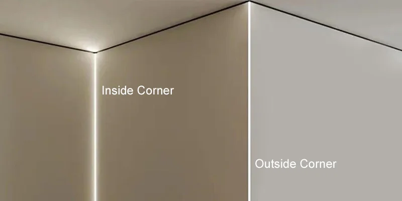 Referenzbild: Nahtlose Innen- und Außenecken beleuchten: Ecke vor Wand oder Fliese planen