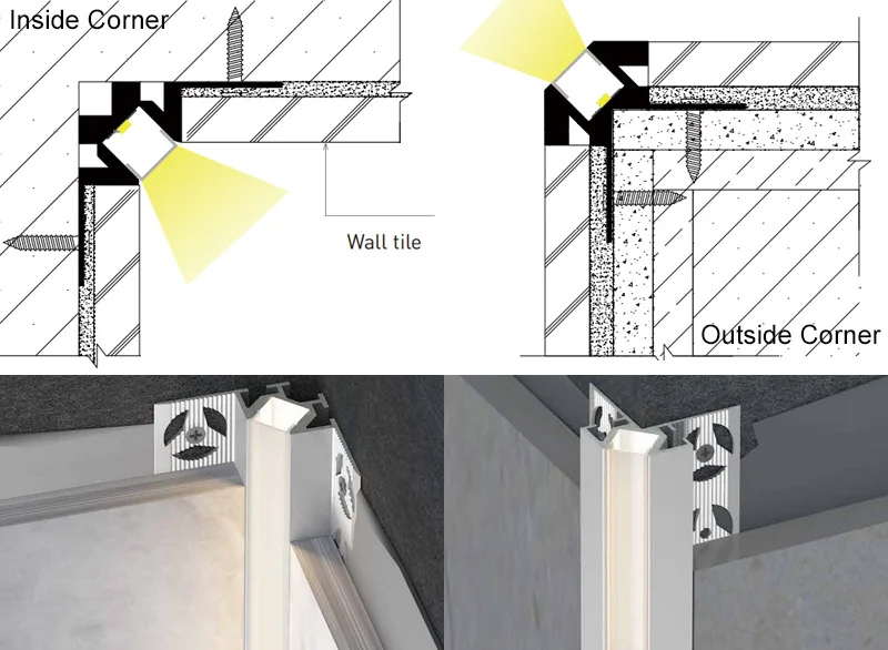 Referenzbild: Nahtlose Innen- und Außenecken beleuchten: Ecke vor Wand oder Fliese planen 2