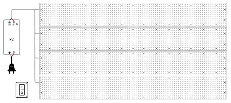 Reference diagram showing connections for a long LED sheet backlight run