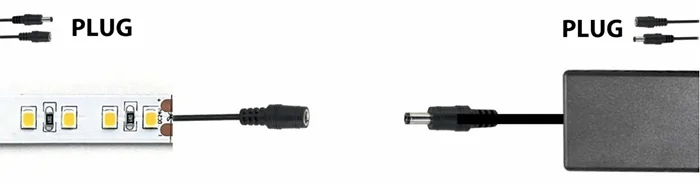 ภาพอ้างอิงการต่ออะแดปเตอร์แรงดันต่ำสำหรับไฟแถบ LED