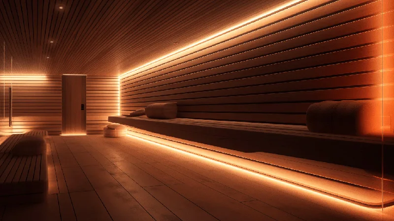 Reference sauna room with soft layered LED lighting
