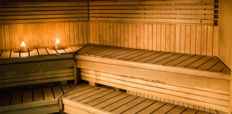 Reference traditional sauna with low-level ambient lighting