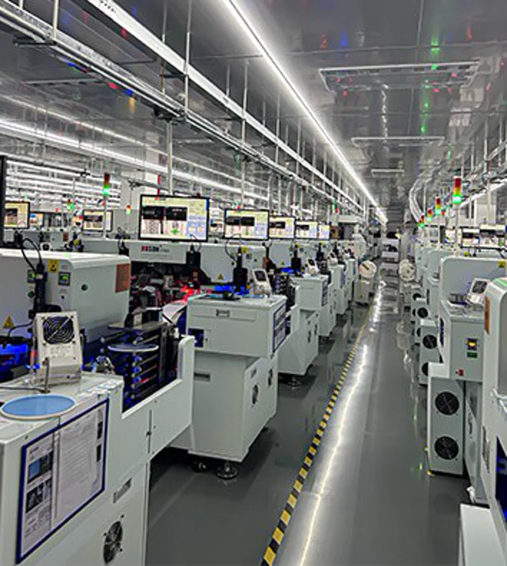LED lighting production line with workstations