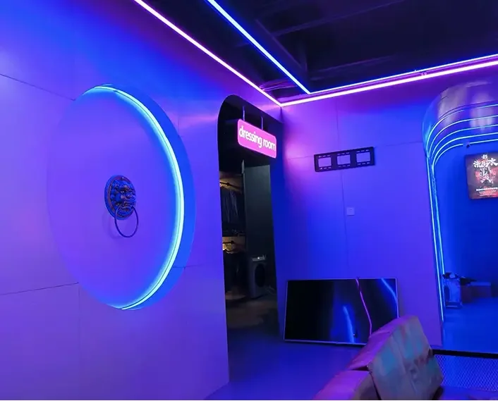 Colourful indirect LED lighting shaping a modern interior