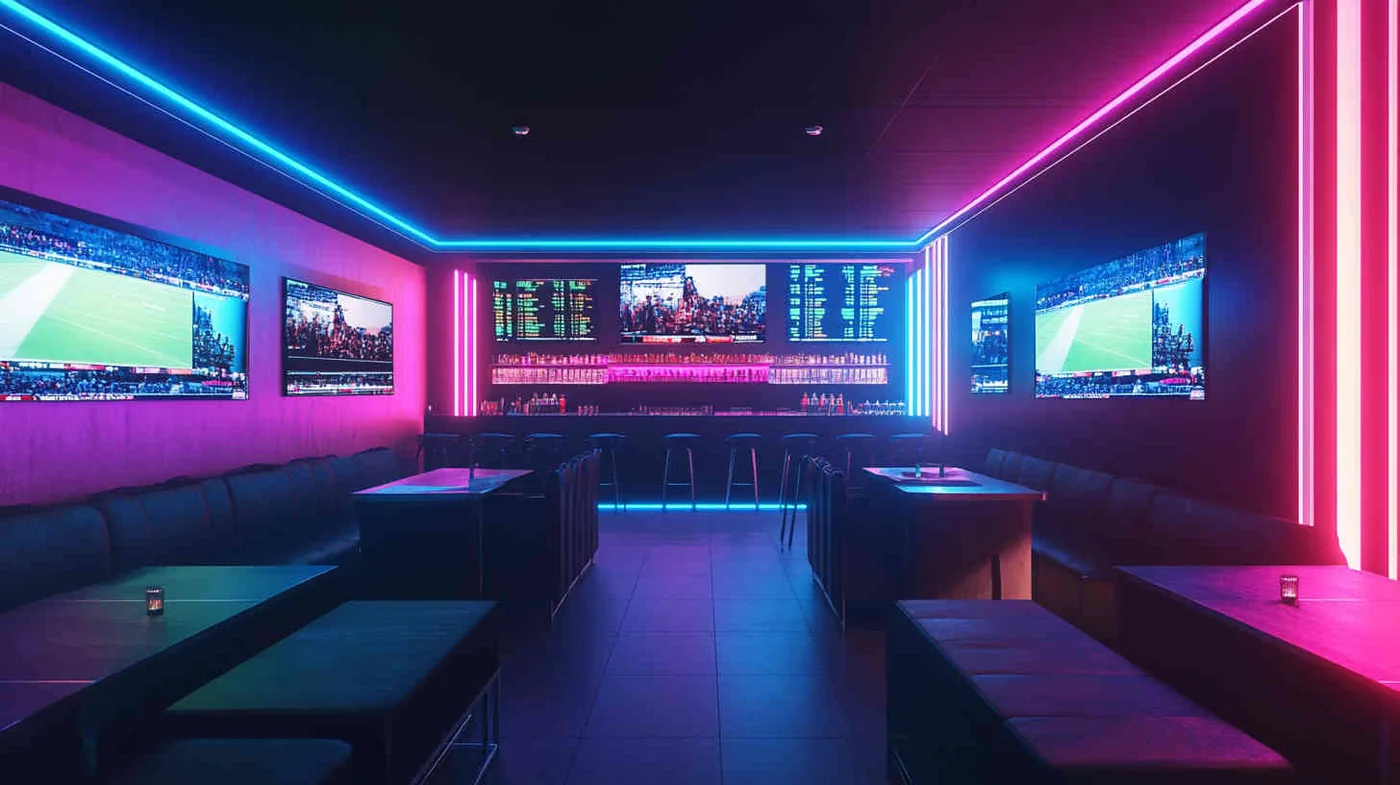 Sports bar with colorful linear and accent LED lighting